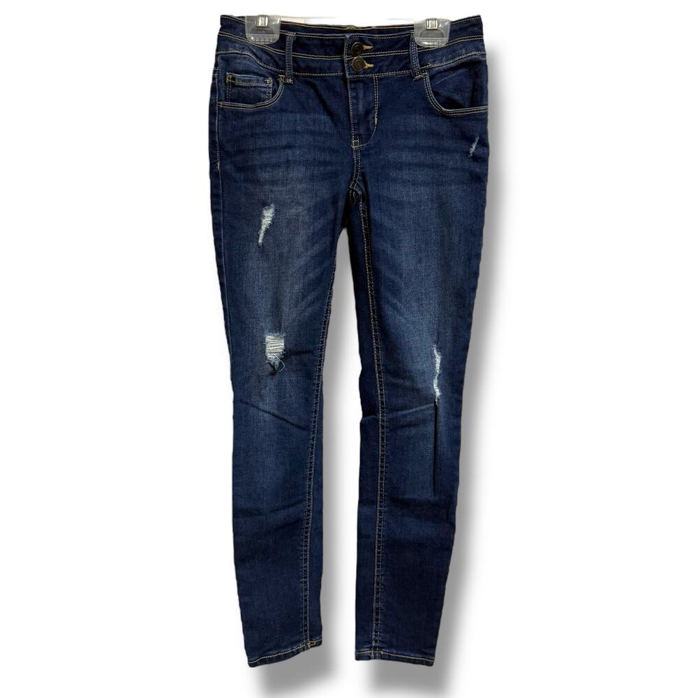 So Girls Blue Jeans Denim Stretchy Dark Wash Distressed Ripped Size 12‎ Skinny